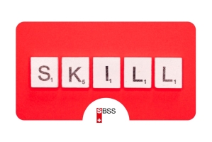 "SKILL" (Fähigkeit) mit Scrabble Buchstaben zusammengesetzt